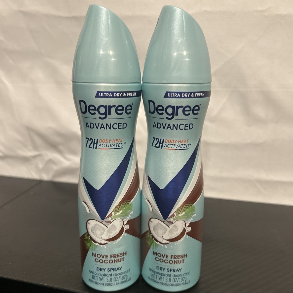 2 New Degree Advanced 72HR Antiperspirant Deodorant Dry Spray Coconut 3.8 OZ‎